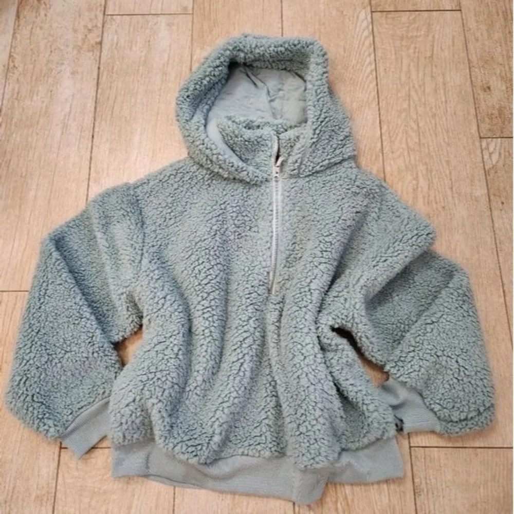 Victoria's Secret Womens Green Sherpa Half-Zip Hoodie Pullover - Picture 5 of 12
